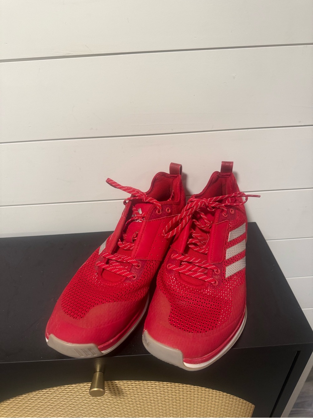 Red mens sz 11 Athletic Sneakers with White Stripes